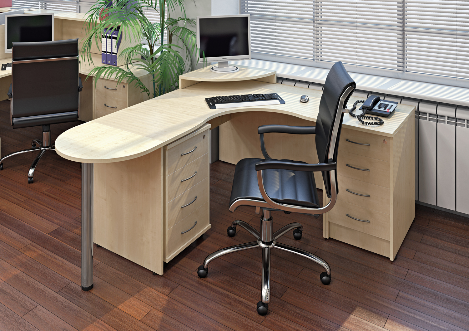 Угловые столы в офисе пример